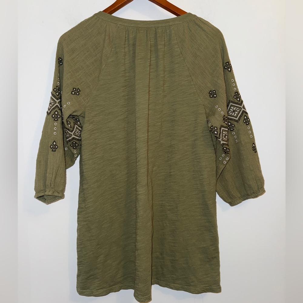 J.Jill Olive Green Embroidered Peasant Tunic Blouse Medium Tall 🌿 Boho Cotton - Picture 8 of 13